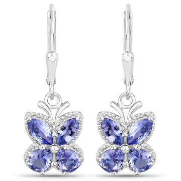 Quintessence Earrings Tanzanite Gemstone Butterfly Drop Earrings Sterling Silver Tanzanite or Aquamarine